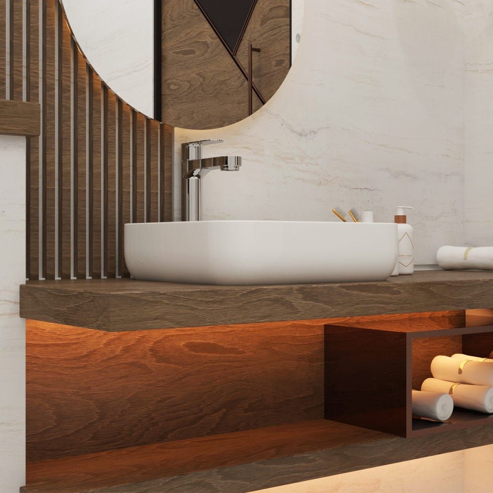 Lifelong Wash Basin for Bathroom – Tabletop Washbasin – Ceramic Glossy Round Countertop Vessel Sink Ideal for Bathroom, Dining Hall & Vanity 33x46x16 cm (White and Grey, LLHIBM06)